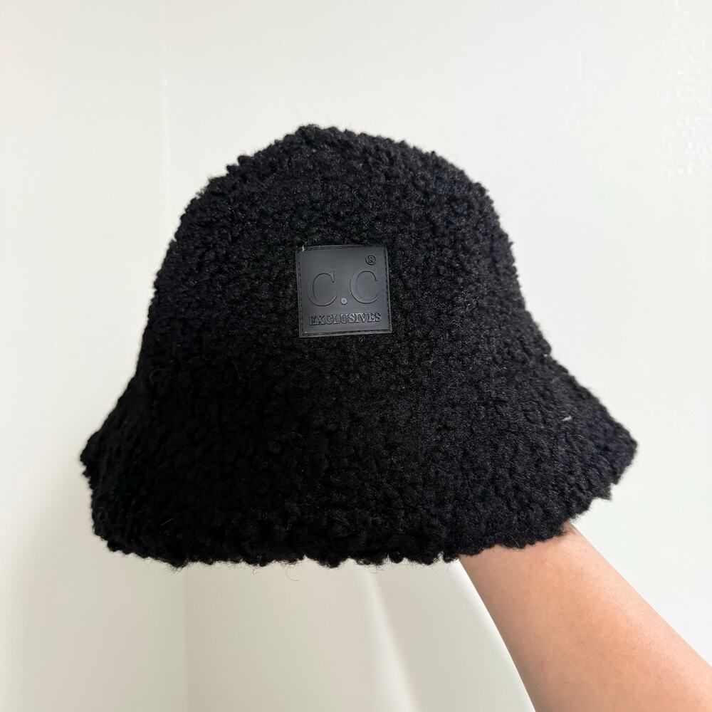 C.C Exclusives Sherpa Teddy Bucket Hat Black Fleece Cozy Winter
